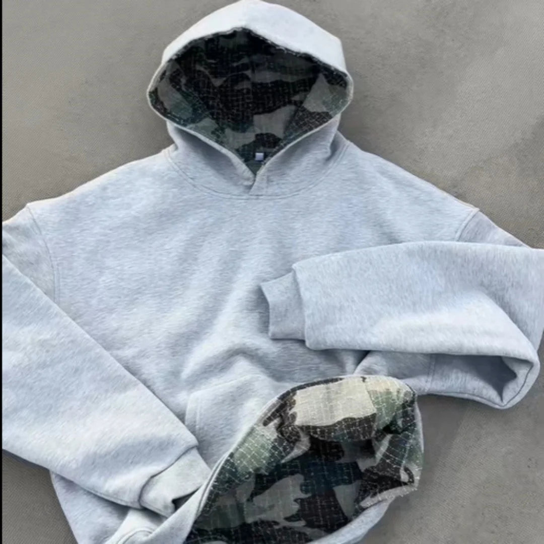 Y2K Loose Fit Camouflage Print Hoodie Men